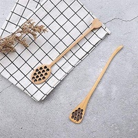 Cuchara de Madera para Miel BAMBUS Chic - Diseño Creativo de Panal Hueco, Agitador de Madera de Haya de Mango Largo para Servir Jarabes en Tarros