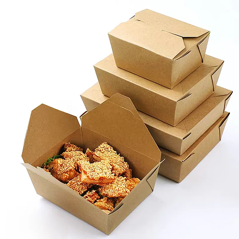 O Takeaway biodegradável compostável retira a caixa Kraft Brown Paper Fast Food Packaging