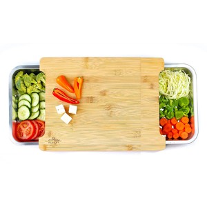 주방 식품 절단 및 보관 용 도마 스테인레스 스틸 트레이가있는 친환경 대나무 도마