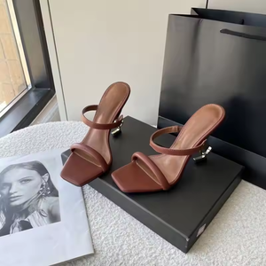 Sandalias de Tacón Alto de Diseñador de Lujo, Cuero Genuino, Moda de Verano, Zapatos de Tacón Alto para Mujer, Zapatos de Novia, Tacones con Logotipo Personalizado - Product Image 2