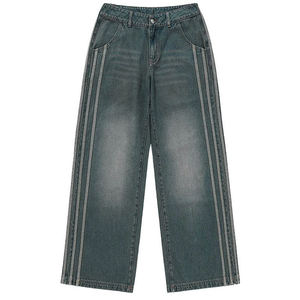 Jeans de mezclilla Y2K holgados de algodón lavado con rayas de cinta vintage personalizados al por mayor, de pierna recta, estilo urbano, para hombre. - Product Image 2