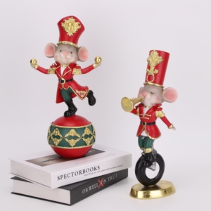 Ensemble de trois figurines en résine Redeco Vintage <span class=keywords><strong>Circus</strong></span> Mouse Acrobat, décoration d'intérieur rouge, cadeau, vente en gros, logo personnalisé - Product Image 1