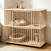 Cage à chat en bois à plusieurs niveaux, villa intérieure pour chat avec enclos pour litière, grand parc pour animaux de compagnie, meuble-lit avec roulettes pour chatons