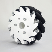 Un ensemble de roues Mecanum en acier inoxydable de 127 mm (5 pouces) 14193, comprenant 2 roues droites, 2 roues gauches et rouleaux à billes.