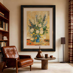 Dipinto a Olio Astratto di Fiori in Stile Retrò Francese, Decorazione di Lusso su Tela, Dipinto a Mano con Cornice in Legno, <span class=keywords><strong>Dimensioni</strong></span> Personalizzabili - Product Image 1