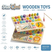 Jouet Montessori en bois 8 en 1 : Pêche, tri de formes et de nombres, anneaux à empiler, boulier, horloge, puzzle mathématique Lion, planche d'activités