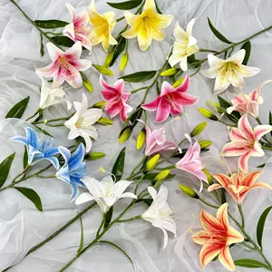 Preiswerter 3D-bedruckter künstlicher Lilienblumen-Tischvase mit 2 Köpfen 67 cm große Fabrikverkauf Seiden-Lilienblumen-Künstlicher Kunstblumen-Vasen