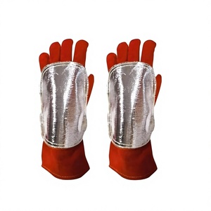Gants de soudage en cuir rouge avec paume réfléchissante argentée, protection contre les éclaboussures de métal fondu pour le soudage TIG - Product Image 3