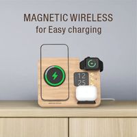 Nouveautés 2025 - Station de charge sans fil magnétique multifonctionnelle en bambou/bois 3 en 1, PD 10W, charge rapide, port Type-C 5V/1A
