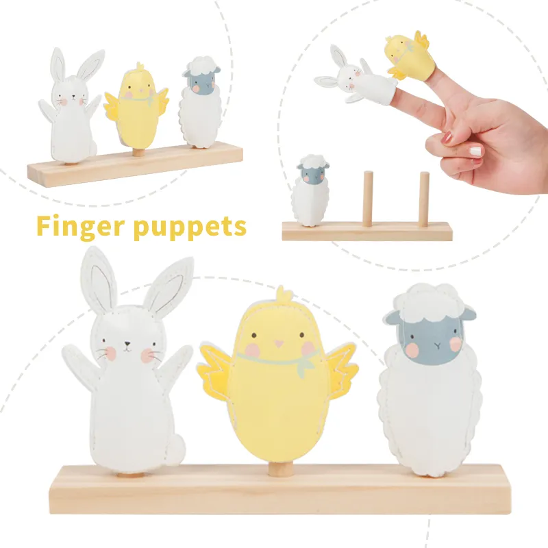 Hochwertige hölzerne Mini-Spielzeug Kinder lustige hölzerne Schaukel Cartoon Finger Tier puppen Spielzeug