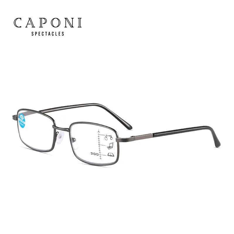 CAPONI合金フレーム樹脂プログレッシブ多焦点レンズブルーライトブロッキングアンチグレアフィルター軽量男性読書メガネ