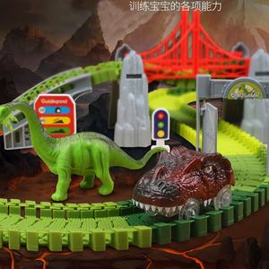 Set de construcción de carril de dinosaurio eléctrico para niños, 182 piezas, juego de pista flexible de dinosaurios - Product Image 6