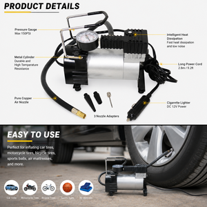 Compresseur d'air portable en métal 12V, 150 psi, monophasé, avec moniteur de <span class=keywords><strong>pression</strong></span> des pneus, pour voitures, buggys et camions - Product Image 2
