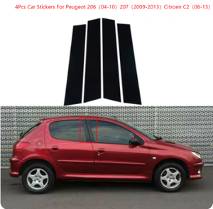 Ajustement pour Peugeot 206 <span class=keywords><strong>207</strong></span> 301 307 04-19 garniture de fenêtre modifiée cadre de porte latérale couverture de pilier noir brillant pilier central autocollant 4 pièces - Product Image 2