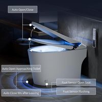 Kloset Pintar Keramik Terpasang di Lantai dengan Bidet Terintegrasi, Sensor Kaki Otomatis Buka/Tutup, Dudukan Berpemanas, Termasuk Tangki Air Hangat
