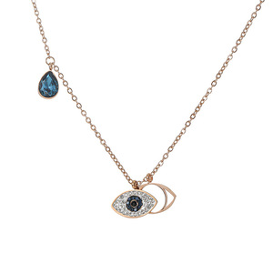 Acciaio inossidabile placcato <span class=keywords><strong>oro</strong></span> 18K pietra Turkish protezione occhi ciondoli collana ciondolo donna gioielli - Product Image 2