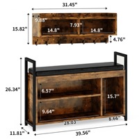 Armoire murale rustique en bois brun avec étagère, banc à chaussures, 7 crochets, étagère à 3 niveaux et compartiments, gain de place, meubles pour le salon, l'entrée