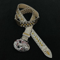 Ceintures pour femmes, ceinture en strass, ceinture pour hommes pour jeans, boucle en métal motif masque d'horreur, strass scintillants en PU, style hip-hop pour jeans