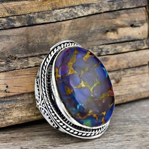 Top Selling Genuine Mohave <b>Turquoise</b> Blue Opal Oval Cut Copper Gemstone 925 Sterling Silver Dainty Promise Glitzy <b>Ring</b> Women - Product Image 3