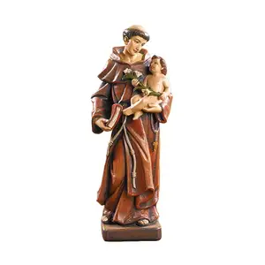 Vente en gros de décoration religieuse idole en bois style saint Statue de St Anthony Renaissance série résine personnalisée