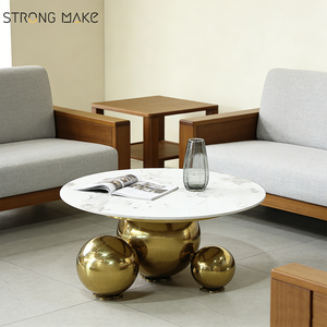 <span class=keywords><strong>Mesa</strong></span> De <span class=keywords><strong>Centro</strong></span> moderna De mármol para sala De estar, mesita De <span class=keywords><strong>Centro</strong></span> redonda De lujo con Accent dorado, venta al por mayor - Product Image 1