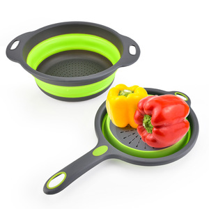 Collapsible Colander Strainer Set Green Foldable <b>Kitchen</b> Vegetable Basket With Handle For Fruit And Veggie Draining - Product Image 2