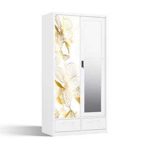 Armoire en acier imprimé avec portes coulissantes miroir et deux tiroirs 900 mm - Product Image 2
