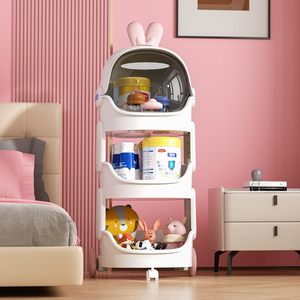 Chariot de rangement 4 niveaux en plastique PP style dessin animé avec roulettes, support pour jouets d'enfants, étagère mobile pour collations - Product Image 5