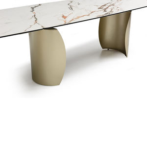 Moderna mesa de comedor extensible con patas y marco de metal de vidrio templado laminado de cerámica de 3mm de 8mm - Product Image 5