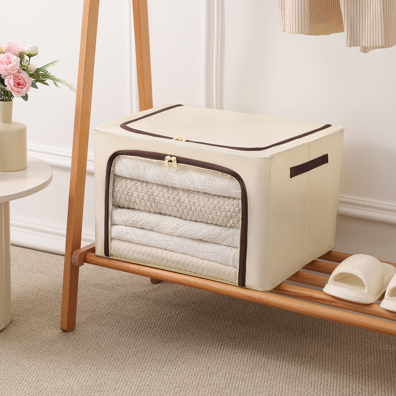 Large window style, coffee-colored zipper, Oxford cloth [beige]