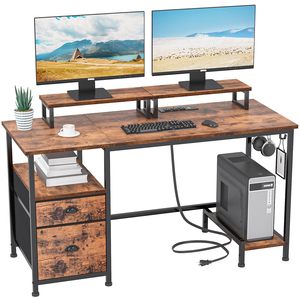 Escritorio de ordenador con cajón AndPowerOutletsOfficeDes Fabric FileCabine Writing GamingTable Wit Shelves Office - Product Image 1
