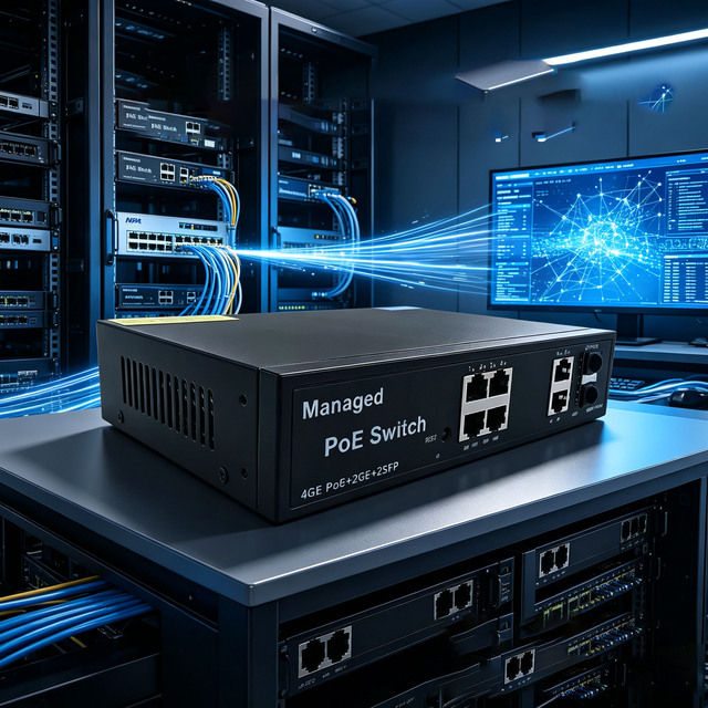 4 Port + 2 GE + 2 SFP Gigabit Web Managed Poe Switch 10/100/1000Mbps with QoS VLAN Support Stackable for IP Camera CCTV 3344GE