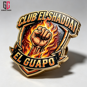 Broche en métal émaillé personnalisée d'usine (12 ans d'expérience) CLUB EL SHADDAI EL <span class=keywords><strong>GUAPO</strong></span>, motif Flamme, Poing, Bouclier, pour le Club Pathfinder - Product Image 3