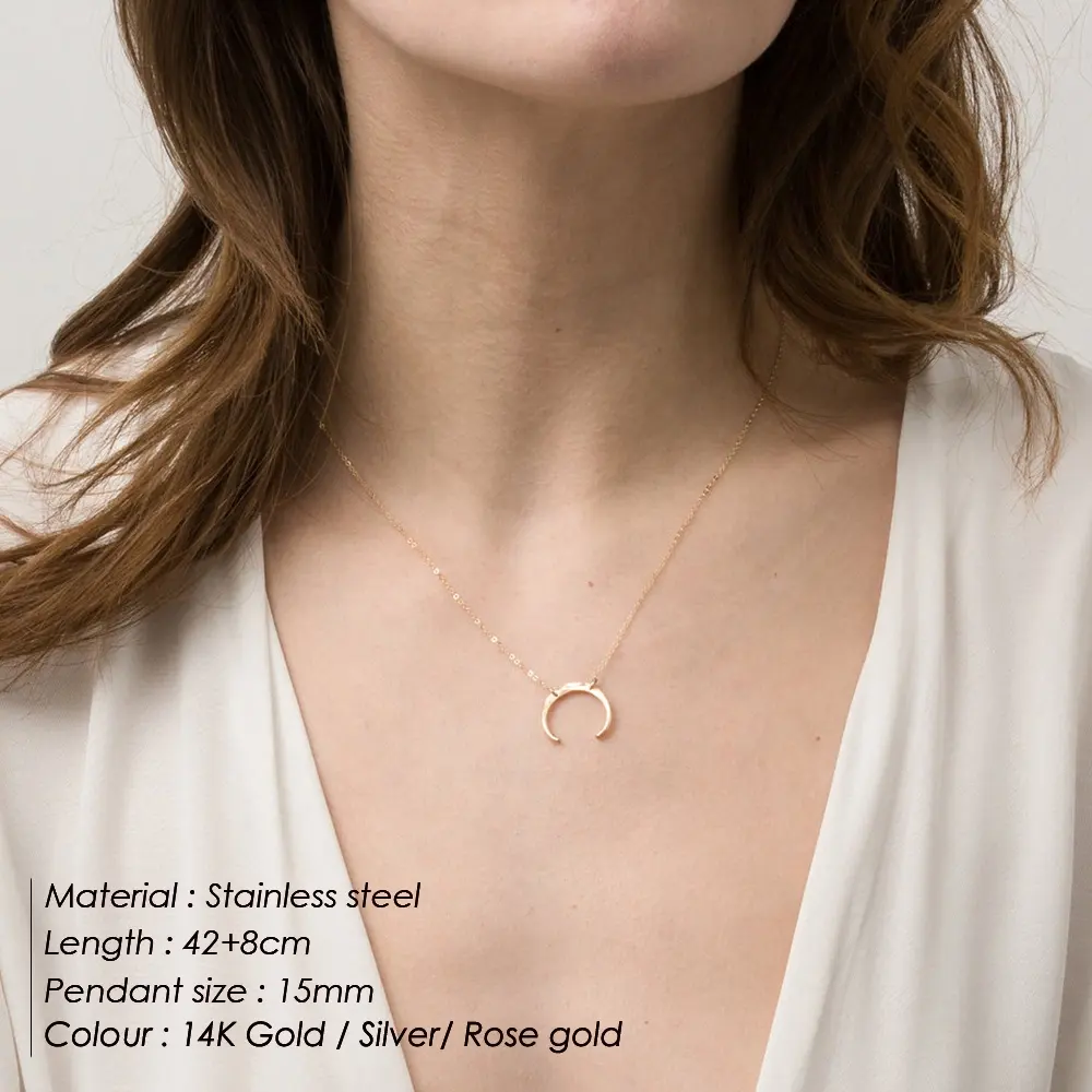 Bijoux minimalistes Collier en acier inoxydable Pendentif lune en corne pour femme Collier ras du cou Collier plaqué or Charms