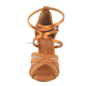 Scarpe da Ballo Personalizzate da Donna per Liscio e Latino con Suola Morbida in Raso Marrone Chiaro Tacco 9CM/7.5CM - Product Image 5