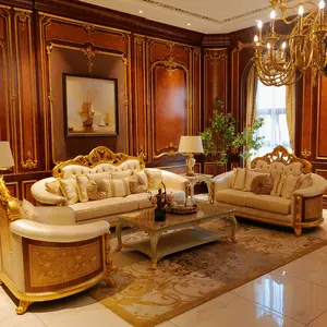 高档巴洛克设计组合沙发套装家具奢华手工雕刻实木1 + 2 + 3客厅沙发