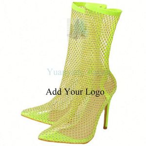 Delicate Stiletto Boots With Pointed Toe Sexy <strong>Fishnet</strong> <strong>Stockings</strong> and Glossy Banquet Women's Boots - Product Image 1