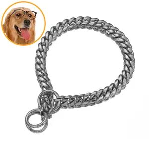TTT Vente en gros Produit personnalisé en acier inoxydable Accessoire pour chien Cuban Link Pull Gold Dog Collar Chaînes pour animal de compagnie