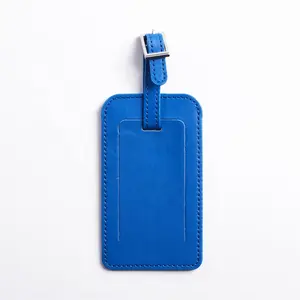 Etiqueta de equipaje azul de fábrica YBS, etiquetas de equipaje de cuero Pu personalizadas de viaje duraderas a granel promocionales para maletas