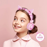 Enfants Chat Oreille Casque Enfants Mignon Filaire Pour L'école Filles Avec Microphone Et 85dB Volume Limite Casque