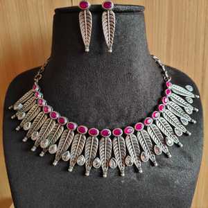 Antique Silver-Toned Elegant <b>Necklace</b> <b>Set</b> Oxidized Beaded <b>Necklace</b> <b>Set</b> Available In All Shape <b>And</b> Size - Product Image 1