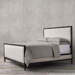 Lit double rétro en bois avec poteaux en spirale et tête de lit incurvée, style Wabi-Sabi pour chambre principale - Product Image 1