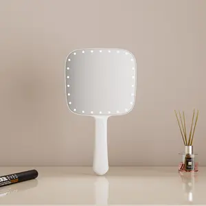 Custom Logo White Battery Operated Lighted Travel Makeup Mirror With Led Light Handheld Hand Held Cosmetic Mirror