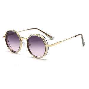 Gafas <span class=keywords><strong>de</strong></span> <span class=keywords><strong>Sol</strong></span> Redondas con Marco Completo, Estilo Steampunk Metálico, Protección UV400, Diseño Europeo Americano <span class=keywords><strong>de</strong></span> Alta Gama <span class=keywords><strong>para</strong></span> Hombre y <span class=keywords><strong>Mujer</strong></span>, Estilo Retro Moderno - Product Image 2
