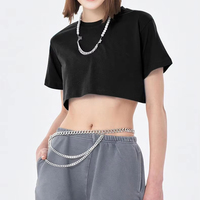 Vêtements streetwear pour femmes, logo personnalisé, 210GSM, 100% coton, couleur unie, crop top ample, t-shirt en coton personnalisé pour femmes