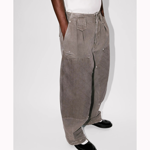 Double Knee Pants with 100% Cotton Washed Color Custom Shape Belt <strong>Loops</strong> Pleats Design <strong>Multi</strong> Functional Pockets Wide Leg Jeans - Product Image 2