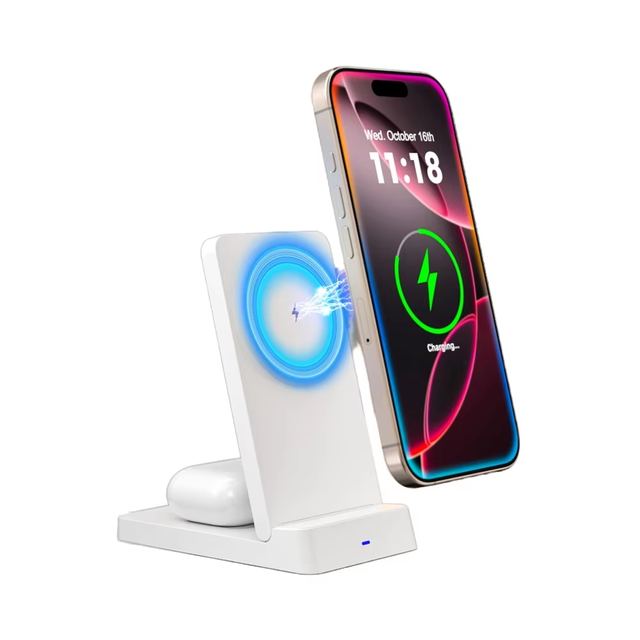 Custom Logo 15W Portable 2 in 1 Charging Magnetic Wireless Charger Station  Wireless Foldable Charging Stand for Travel