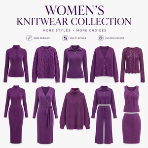 Abito Maglione Donna Autunno Inverno di Alta Qualità <span class=keywords><strong>in</strong></span> Cotone Lavorato a <span class=keywords><strong>Maglia</strong></span> Colore Viola con Lacci e Maniche Lunghe a Campana - Product Image 5