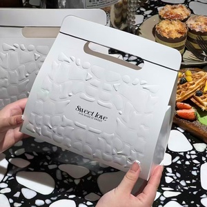 Boîte à dessert en papier avec poignée gaufrée blanche, personnalisable, conteneur en papier portable pour cupcakes, pâtisseries, emballage de desserts à emporter - Product Image 4