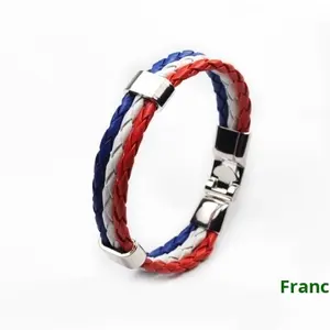 Style européen <span class=keywords><strong>et</strong></span> américain Nouveau pour Coupe du Monde Couleur Bracelet PU Cuir Tissé Bijoux de Couple avec Alliage Bracelets à la Mode - Product Image 2